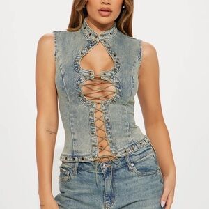 Denim Lace-Up Top
